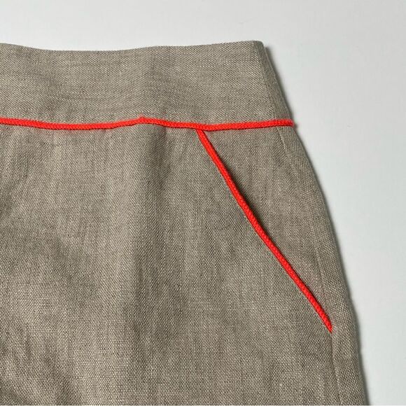 Ann Taylor Loft 100% Linen Biege Mini Skirt W/ Contrasting Hem Women's Size 2 - Picture 8 of 14